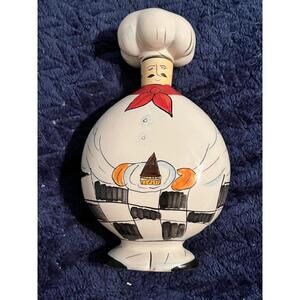 Ceramic Chef Oil or Vinegar Decanter Bottle with Black and White Checkered Apron